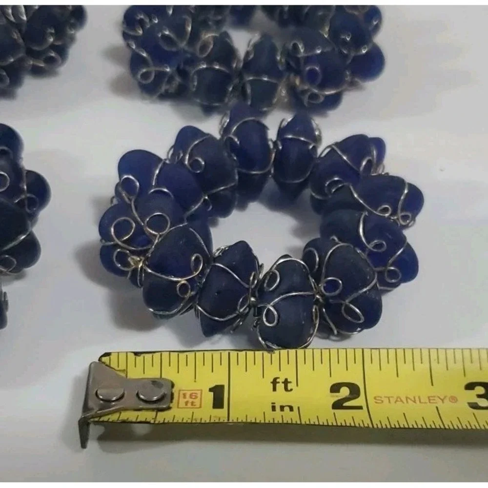 Vintage‎ Blue Stone and Wire Napkin Rings set of 6 Abstract Bohemian Summer Fall